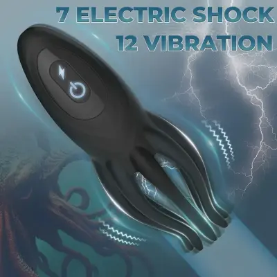 Male Masturbator Penis Vibrator with 12 Vibration Modes and 7 Electric Shock Modes, Penis Trainer with 8 Tentacle Beads, 360° Training Wrap Adult Male Female Toy