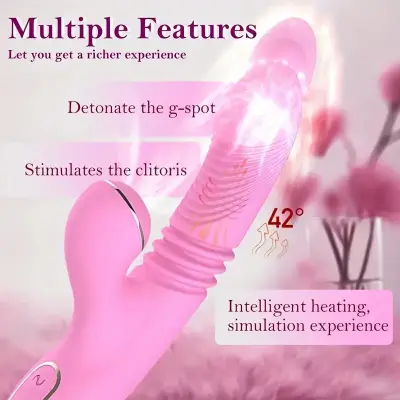 Dual Motor Heated G-Spot Suction Vibrator, Telescopic Clitoris Sucking Dildo with Nipple Stimulator, Rechargeable Lithium Battery Powered, Skin-Friendly Adult for Female Pleasure