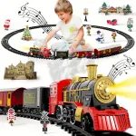 Electric Train Set for Kids Boys and Girls, Classic Christmas Train Toys, Steam Locomotive Engine, Lights & Sound, Tracks, Birthday Toy