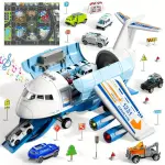 Interactive Blue Transport Spray Airplane Toy with 10 Vehicles | Large Role-Play Construction Vehicle Carrier for Kids Ages 3-7, Develops Motor Skills & Creativity