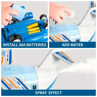 Interactive Blue Transport Spray Airplane Toy with 10 Vehicles | Large Role-Play Construction Vehicle Carrier for Kids Ages 3-7, Develops Motor Skills & Creativity