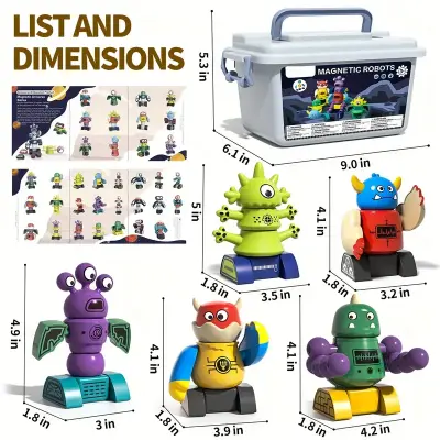35pcs Magnetic Monster Robot Building Toy Set - STEM DIY Creativity Kit for Kids Ages 3 4 5 6 7 Years Old