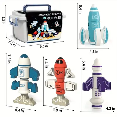 DIY Magnetic Robot Building Toy for Kids 3-5, 33pcs STEM Stacking Playset with Storage Box, Rocket Robot Creative Kit, Magnet Toys Gift for 3+ Years Old Boys & Girls