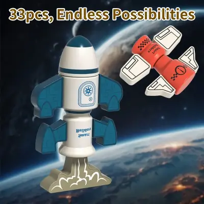 DIY Magnetic Robot Building Toy for Kids 3-5, 33pcs STEM Stacking Playset with Storage Box, Rocket Robot Creative Kit, Magnet Toys Gift for 3+ Years Old Boys & Girls