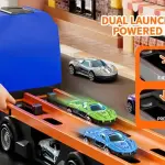 Ejection Race Track Toy Trucks, Catapulting Racing Track with 12 Cars, Kid's Cool Folding Truck Toy, Cars Storage And Transporter Toy Truck for 4 5 6 7 8 9 Years Old Boys And Girls