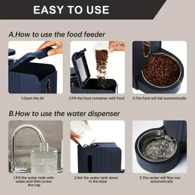 Automatic Gravity Cat Food Feeder And Water Dispenser Stainless Steel Two-in-One Set Large Capacity Dispenser for Pets Dogs, Puppies, Kittens