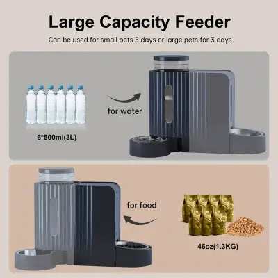 Automatic Gravity Cat Food Feeder And Water Dispenser Stainless Steel Two-in-One Set Large Capacity Dispenser for Pets Dogs, Puppies, Kittens