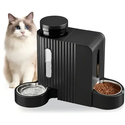 Automatic Gravity Cat Food Feeder And Water Dispenser Stainless Steel Two-in-One Set Large Capacity Dispenser for Pets Dogs, Puppies, Kittens