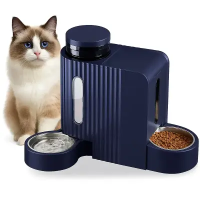 Automatic Gravity Cat Food Feeder And Water Dispenser Stainless Steel Two-in-One Set Large Capacity Dispenser for Pets Dogs, Puppies, Kittens