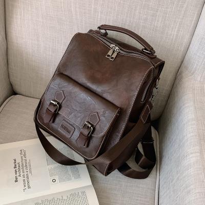 Retro backpack women's 2025 new Korean version popular soft leather versatile college student school bag travel backpack
