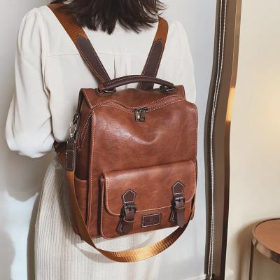 Retro backpack women's 2025 new Korean version popular soft leather versatile college student school bag travel backpack